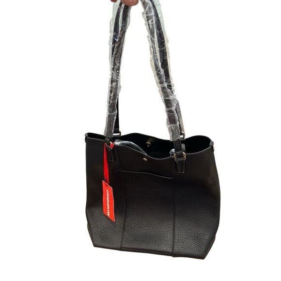 Montana West Leather Large Snap Close Tote Bag Hand Bag Black Double Straps NWT - Picture 3 of 8